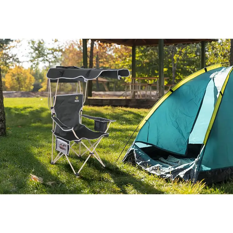 Silla de Camping con Carpa de Sombra, Asiento  , Bolsillo Lateral, Porta Vasos y Sombra Desmontable para   en   detalles 7