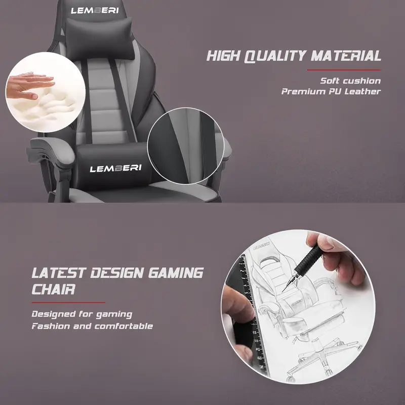 sillas de juego y altas con reposapiés, sillas de videojuegos ergonómicas para adultos, capacidad de peso de 400 , silla de de computadora estilo con reposacabezas y soporte lumbar detalles 4