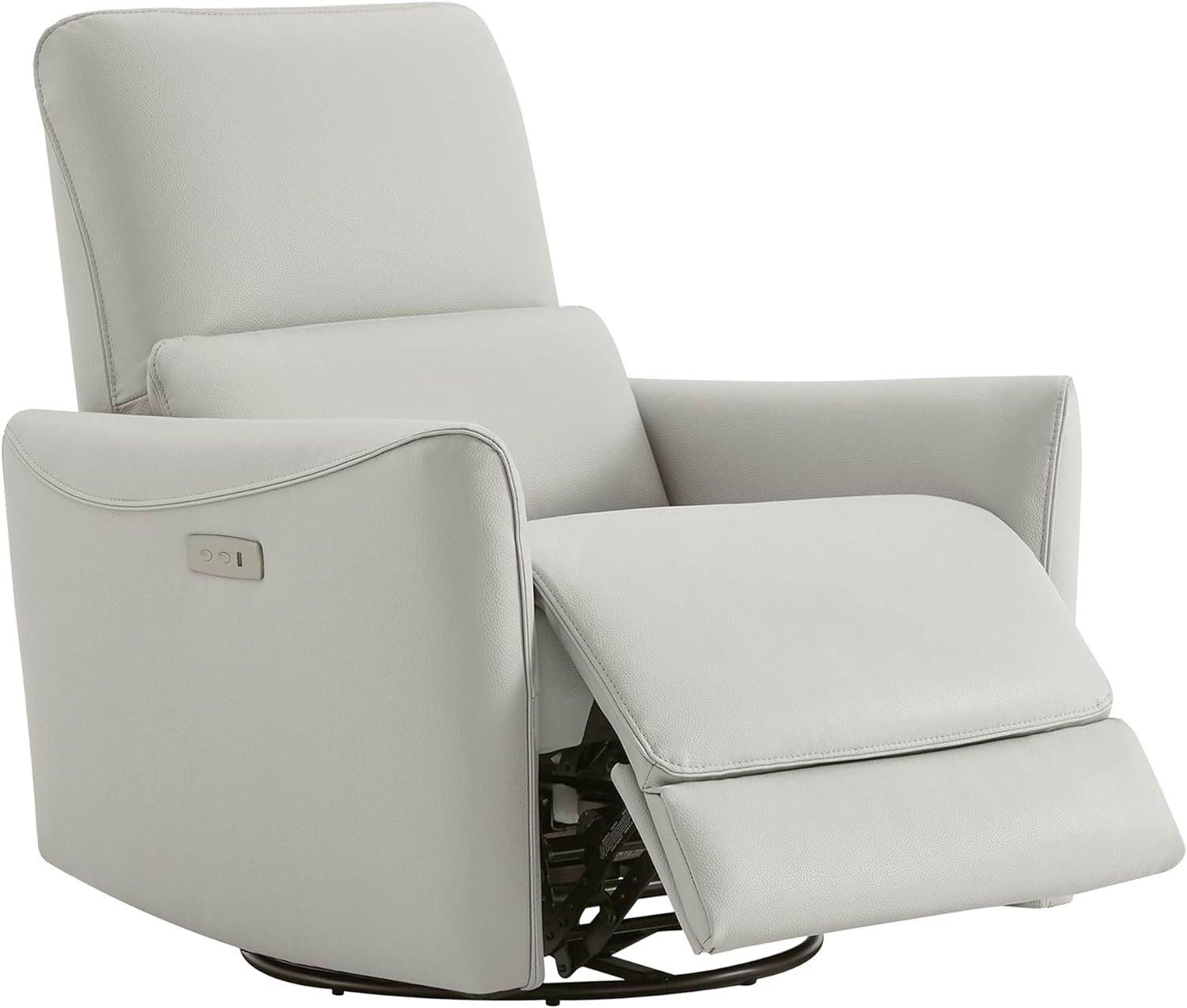 CHITA Silla reclinable eléctrica con planeador giratorio, tapizado de piel sintética con certificación FSC para sala de estar, guardería, sofá reclinable con soporte lumbar, color marrón coñac