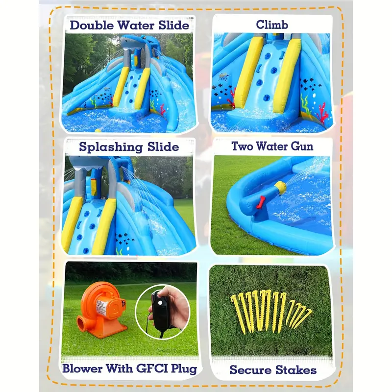 action   water slide double waterslides shark theme water park   for wet and dry 2 water sprays with huge water pool backyard details 2