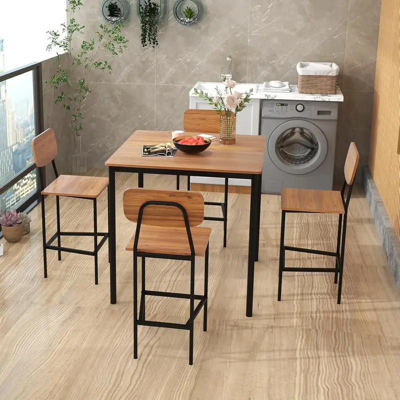 Juego de mesa de comedor   de 5 piezas con mesa   de barra y 4 taburetes, juego de mesa de cocina industrial con reposabrazos y respaldo, juego de comedor econ��mico  , sala de comedor y restaurante detalles 17