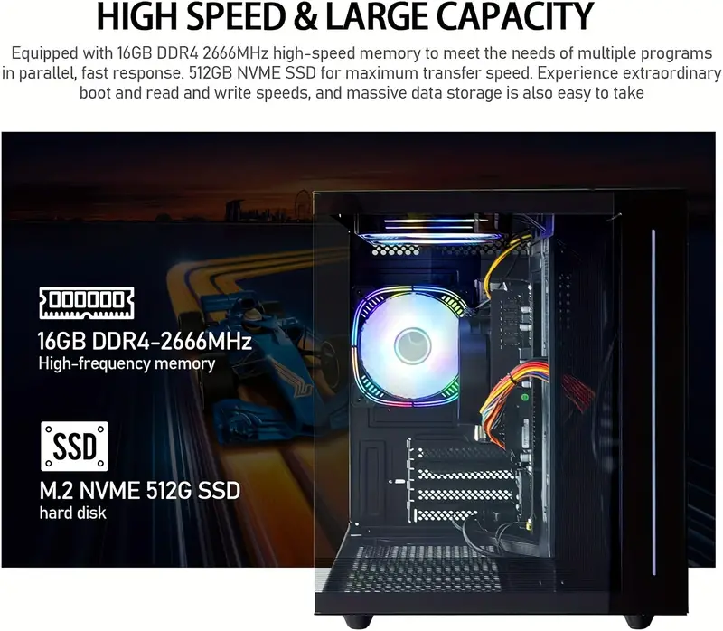 PC para juegos 3 3300U Procesador de cuatro hasta 3.5GHz 16GB DDR4 512GB , Gráficos 6, Escritorio detalles 5
