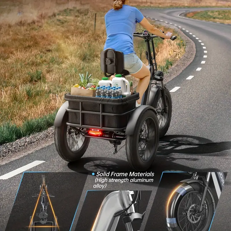 PUCKIPUPPY   for Adult with 750W Motor, 48V 18AH Cells Battery, Pickup Class 450 LB Load   with 20 Fat Tire and Large Basket, 60 Miles Range, for City and Mountain Road, Husky details 6