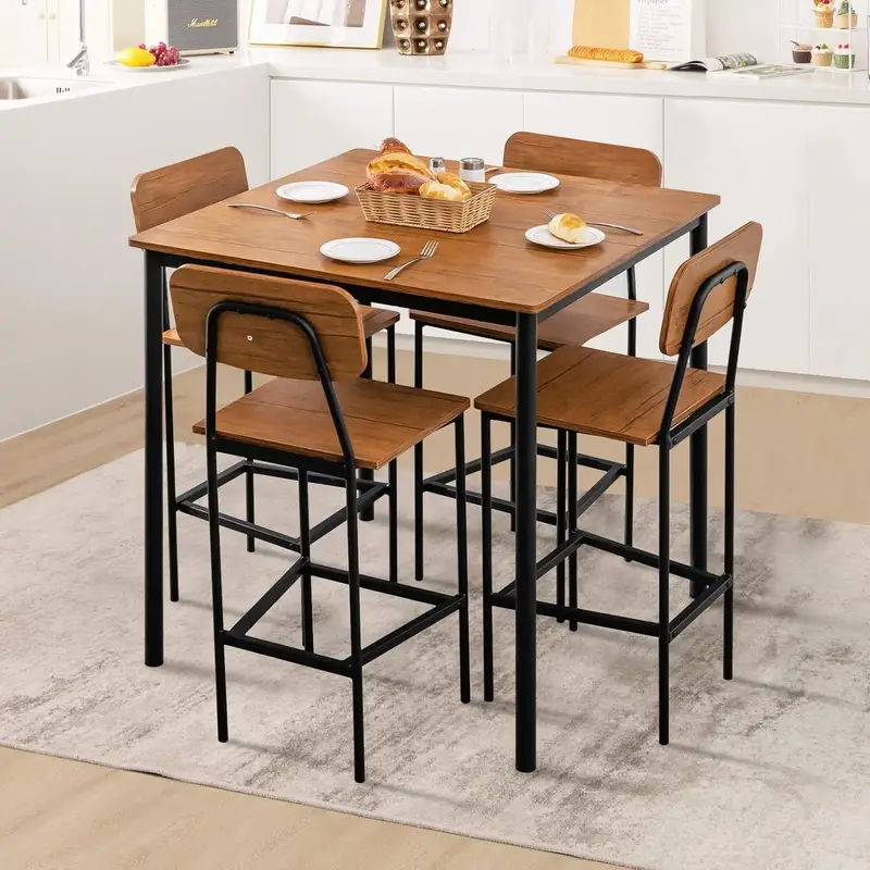 Juego de mesa de comedor   de 5 piezas con mesa   de barra y 4 taburetes, juego de mesa de cocina industrial con reposabrazos y respaldo, juego de comedor econ��mico  , sala de comedor y restaurante detalles 32