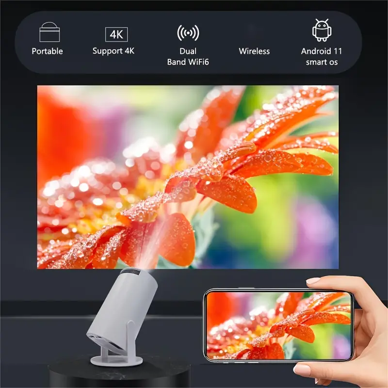 HY300 Mini Proyector 4K Android 11.0 1080P 720P 200ANSI Portátil Inalámbrico Cine en Casa al Aire Libre Ángulo de Proyección Ajustable de 180° detalles 8
