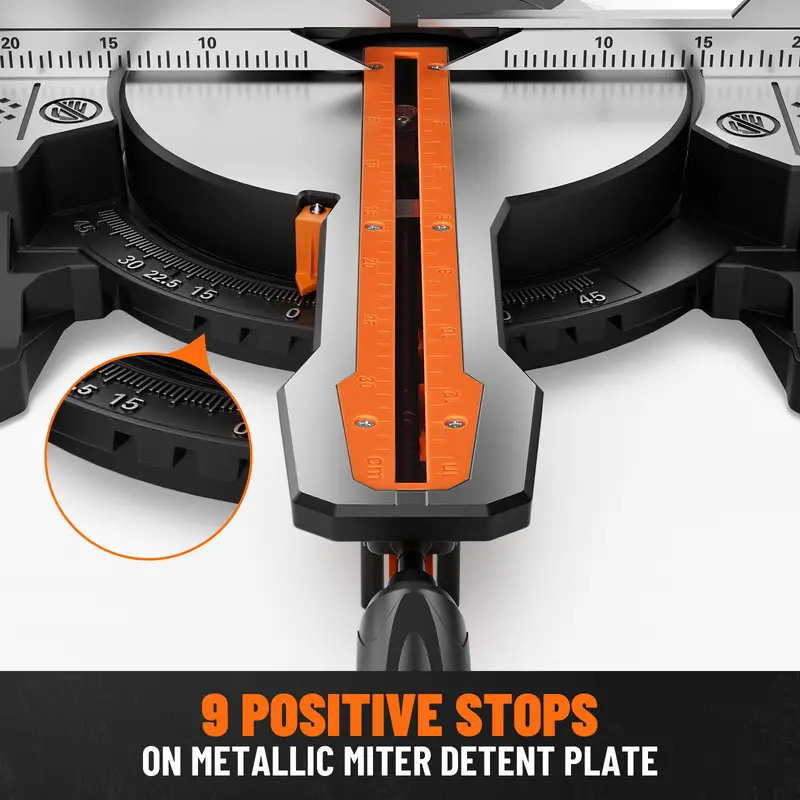 12-Inch Dual-Bevel , Compund Sliding , Ambidextrous Operation, 3800RPM, 4.2 x 13in Cutting Capacity, Laser Guide, 0-45 Bevel & Miter Cut, 9 Positive Stops, 15-Amp Corded details 2