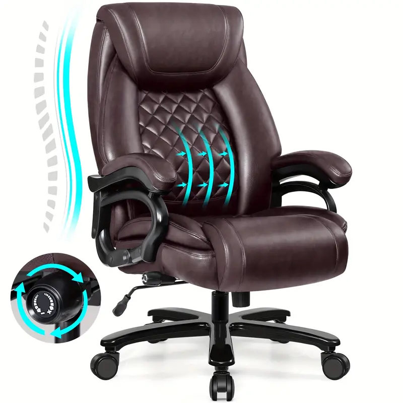 Silla ergon��mica     de 500   para  , silla   y   para  , silla ejecutiva para   de cuero PU con asiento ancho, soporte lumbar ajustable, silla de computadora mecedora de respaldo   para   pesadas. detalles 1