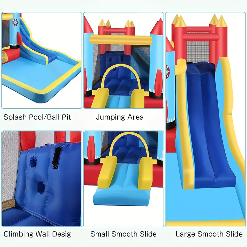 Casa Inflable para Saltar, Castillo Hinchable con Tobogán y Soplador, Cama Elástica para Niños con Piscina de Bolas, Doble Tobogán y Pared de Escalada, Edades 3-12 Años, Regalo para Halloween y Navidad en Interiores/Exteriores detalles 3