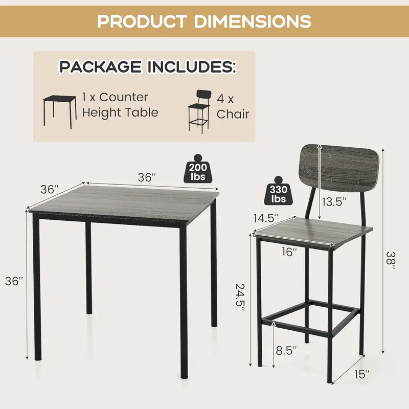 Juego de mesa de comedor   de 5 piezas con mesa   de barra y 4 taburetes, juego de mesa de cocina industrial con reposabrazos y respaldo, juego de comedor econ��mico  , sala de comedor y restaurante detalles 8