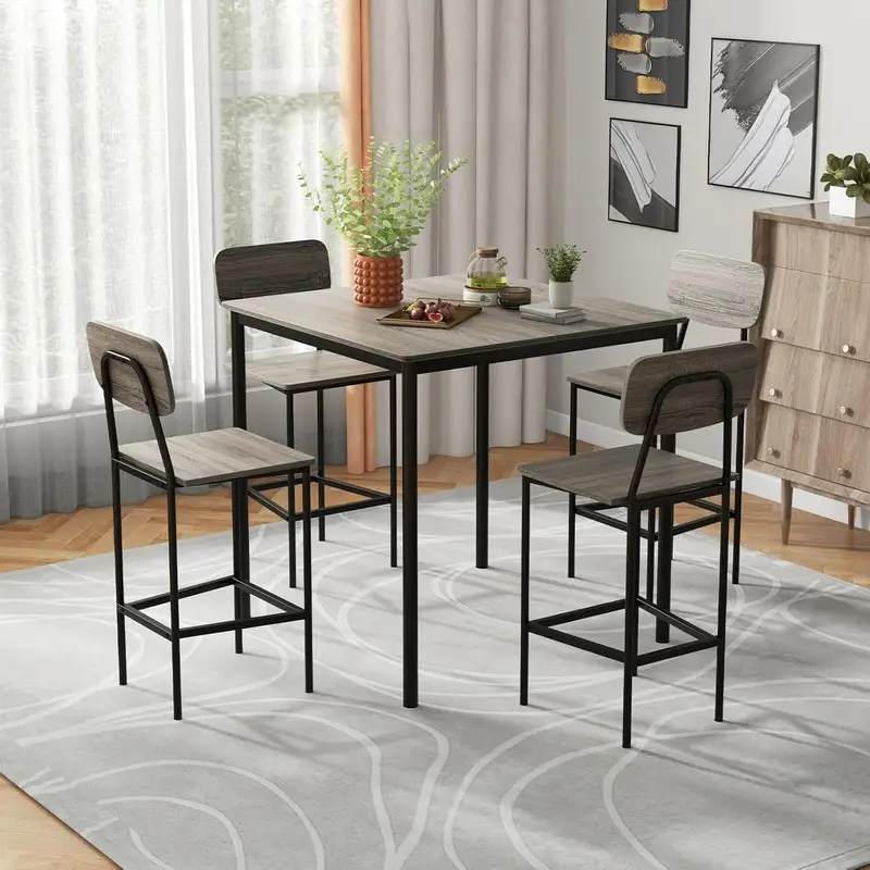 Juego de mesa de comedor   de 5 piezas con mesa   de barra y 4 taburetes, juego de mesa de cocina industrial con reposabrazos y respaldo, juego de comedor econ��mico  , sala de comedor y restaurante detalles 2