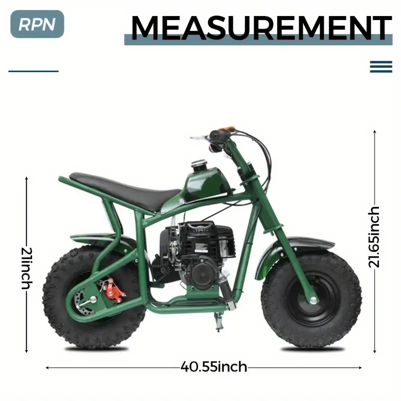 RPN DB003, 50CC 2-       , Motocicleta todoterreno a  ,   20 MPH,     de  , asiento acolchado  ,    s y aprobación de la EPA, Soporta   165  . detalles 5