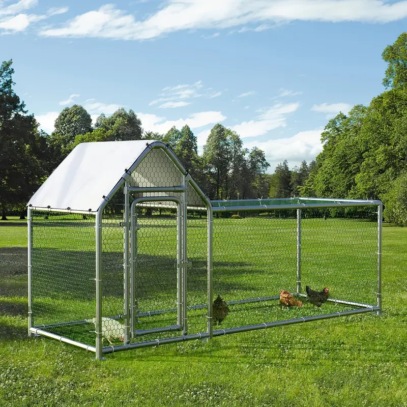 Pequeño gallinero de metal  , corral para gallinas, jaula de alambre galvanizado para gallinas y patos, jaulas para conejos con cubierta impermeable y antiultravioleta para exteriores, patio trasero y granja detalles 6