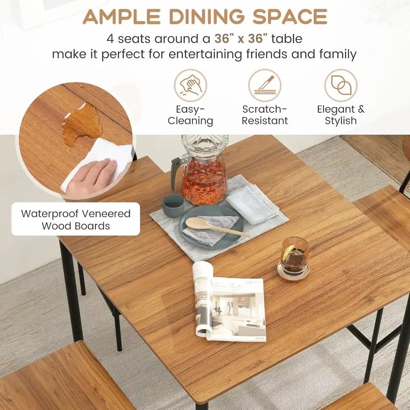 Juego de mesa de comedor   de 5 piezas con mesa   de barra y 4 taburetes, juego de mesa de cocina industrial con reposabrazos y respaldo, juego de comedor econ��mico  , sala de comedor y restaurante detalles 12