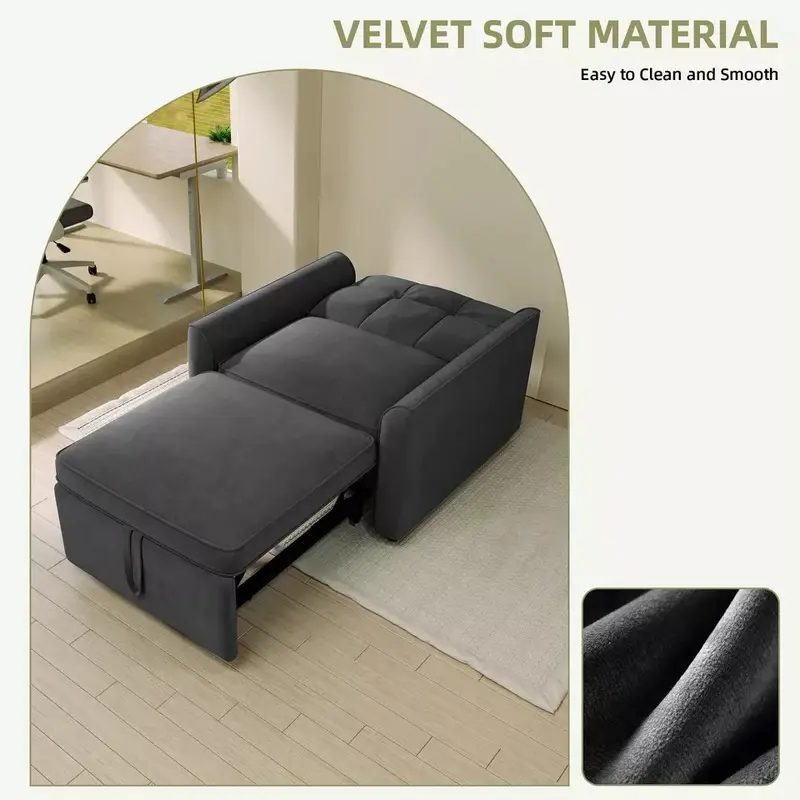 3- en- 1 sofá convertible con respaldo acolchado de botones, cama ajustable pull- out detalles 1