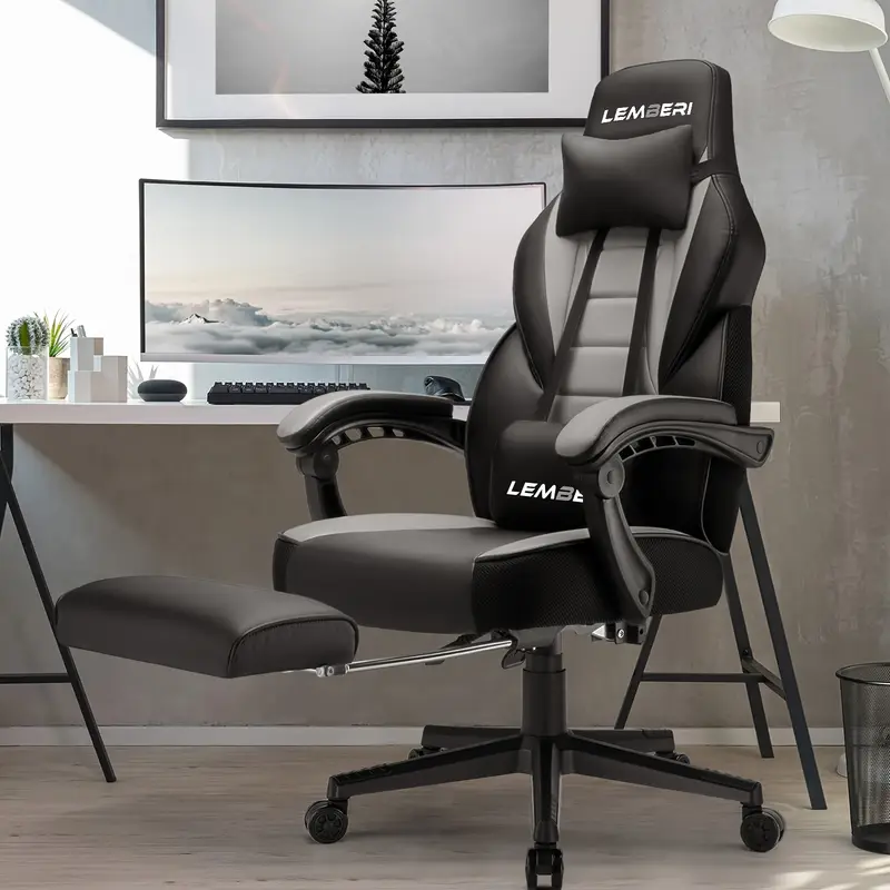 sillas de juego y altas con reposapiés, sillas de videojuegos ergonómicas para adultos, capacidad de peso de 400 , silla de de computadora estilo con reposacabezas y soporte lumbar detalles 2