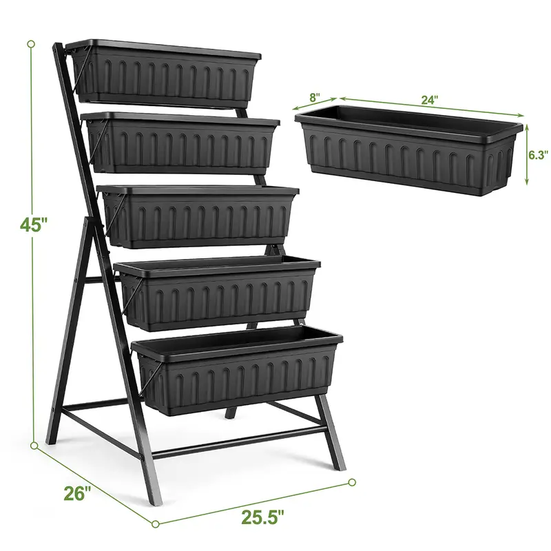 Caja de plantaci��n de jard��n elevada de 5 capas  , jard��n vertical de 4 pies para terraza y  , caja de plantaci��n de hierbas y flores independientes, simulaci��n de jard��n verde con plantas de flores y hierbas detalles 4