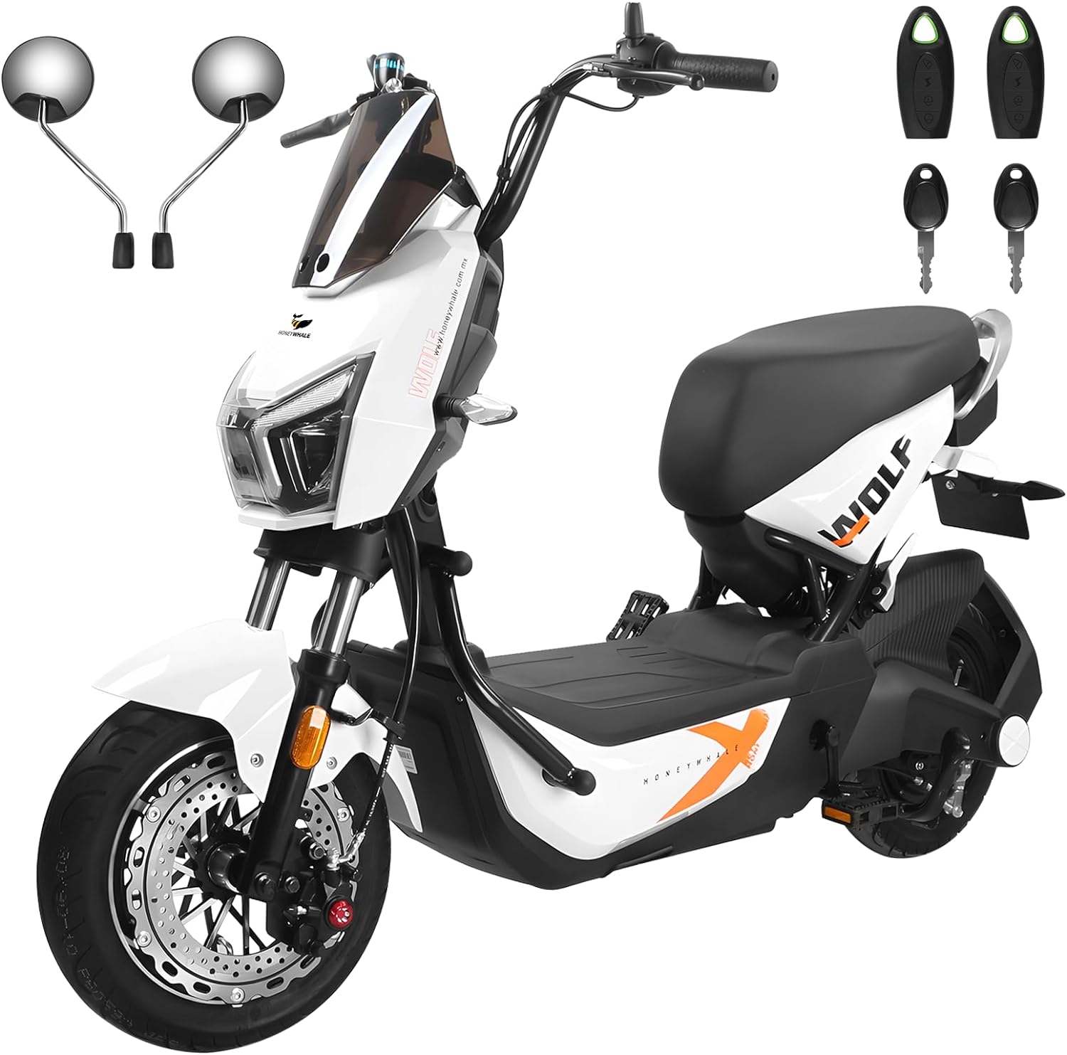 HONEYWHALE ZL-Wolf Bicicleta Electrica para Adultos, Bicimoto Eléctrica con Alarma, Máxima del Motor 1200W, Velocidad Máxima 55KM/H, Autonomía 50-55KM, Batería (72V, 20AH), Emite 7 Colores de luz