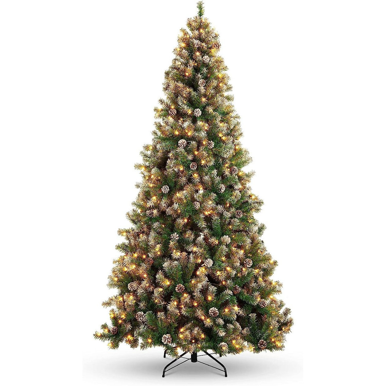Best Choice Products - Árbol de Navidad artificial preiluminado con bisagras de pino predecorado de 4 pies con 450 puntas esmeriladas flocadas, 32 conos de pino, 175 luces, base de metal