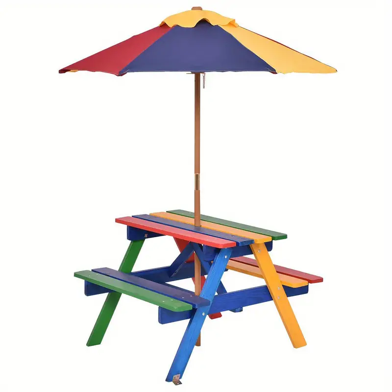 lifezeal 4 seat kids picnic table w umbrella garden yard folding children bench outdoor details 0