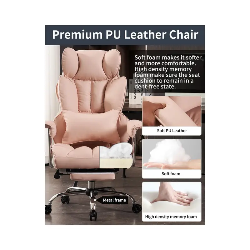 Silla de oficina para escritorio con capacidad de 400 libras, silla de oficina y alta, silla de ordenador de cuero de PU, silla de oficina ejecutiva con reposapiés y soporte lumbar. detalles 3