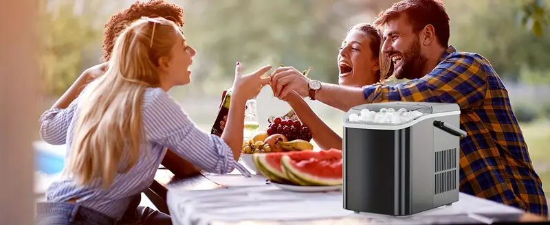 Máquina de hielo de encimera, fabricador de hielo portátil de nugget, 9 cubitos de hielo en forma de en 6 minutos, 26.5 libras en 24 , autolimpieza con asa, cesta, pala para casa, cocina/fiesta/camping/RV detalles 5