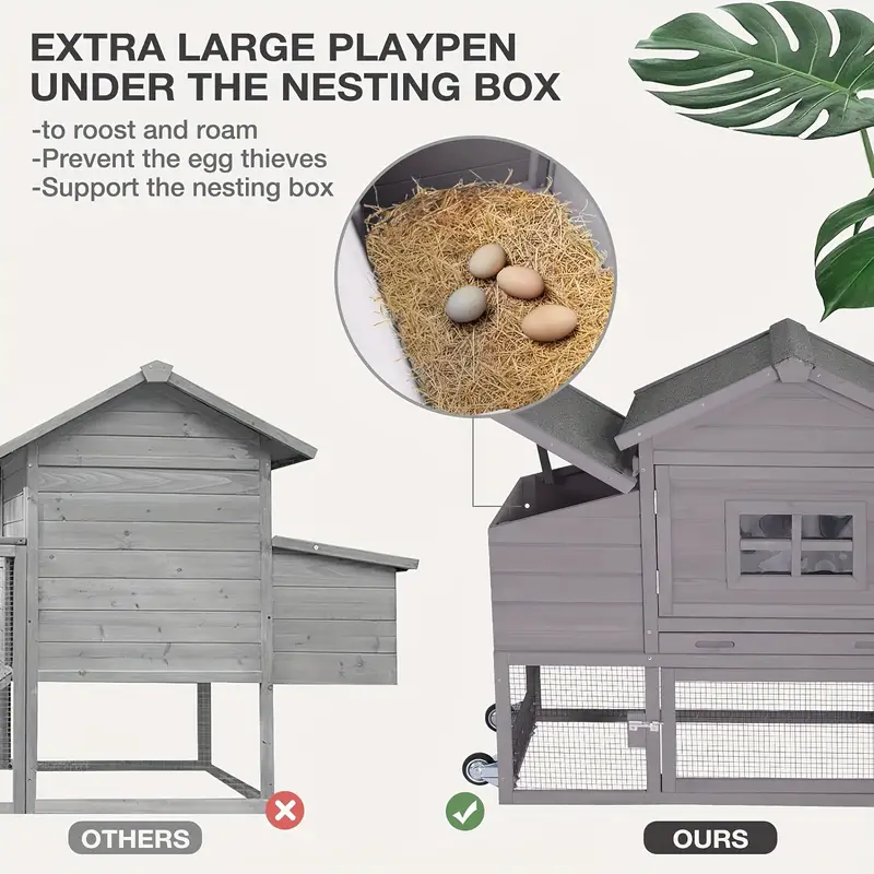 Gallinero expandible   para gallinas para exteriores con ruedas, caja nido, bandeja extraíble a prueba de fugas y panel de techo resistente a los rayos UV detalles 0