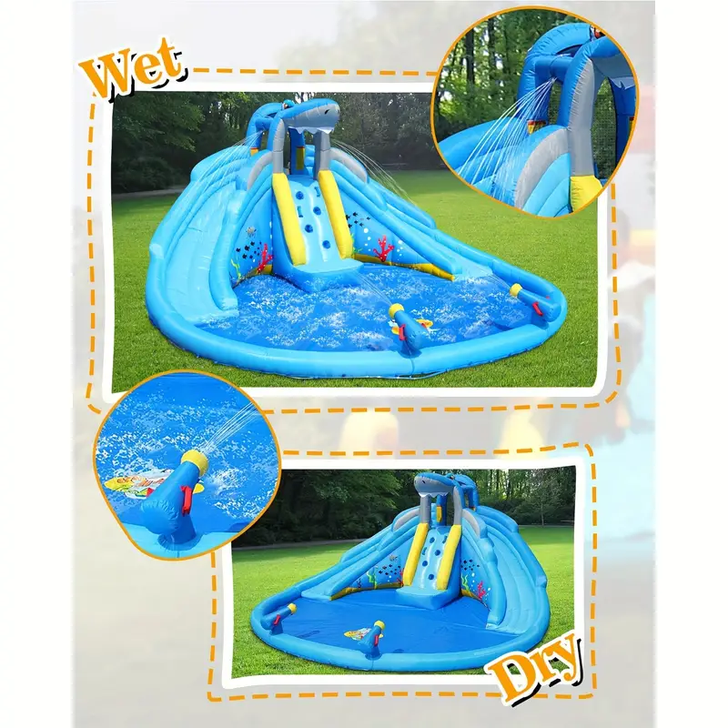 action   water slide double waterslides shark theme water park   for wet and dry 2 water sprays with huge water pool backyard details 1