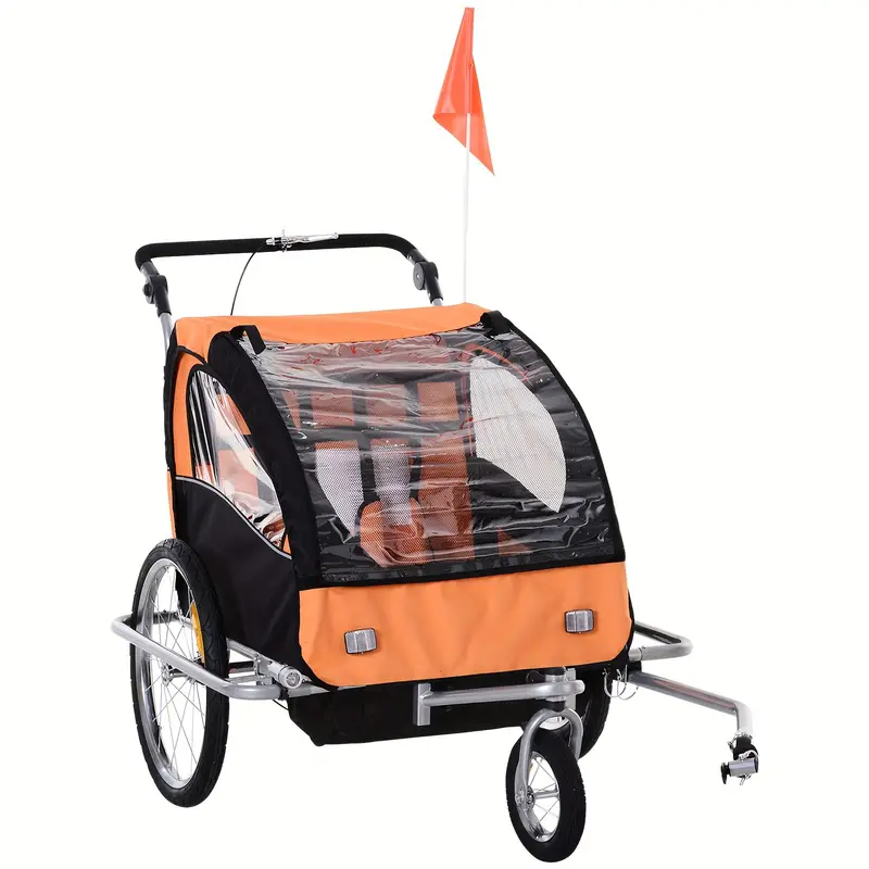   elite 360 swivel bike trailer for kids double child two wheel bicycle cargo trailer with 2 security harnesses orange details 3