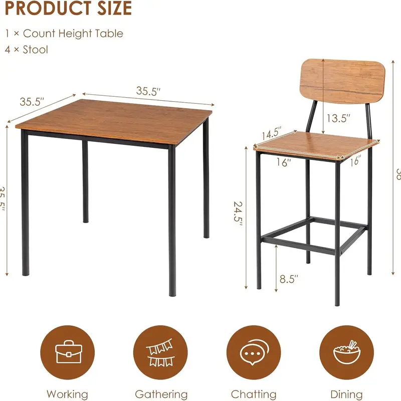 Juego de mesa de comedor   de 5 piezas con mesa   de barra y 4 taburetes, juego de mesa de cocina industrial con reposabrazos y respaldo, juego de comedor econ��mico  , sala de comedor y restaurante detalles 31