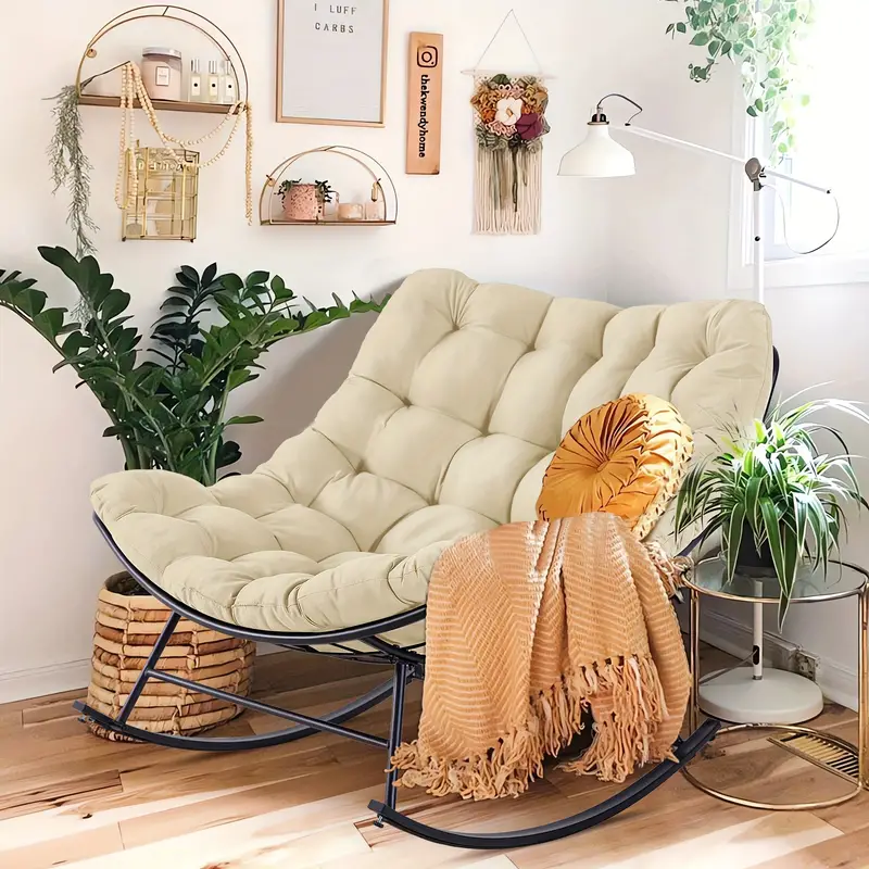 Silla mecedora Papasan para patio, silla reclinable para lectura de huevos para exteriores e interiores, sillón mecedora de salón real de gran tamaño con cojín y para dormitorio, , , y detalles 0