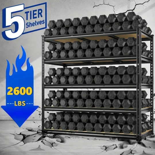 Estantería de garaje de 48.2 de ancho, estantes de almacenamiento de carga pesada de 2600 libras, estantes de metal de 72 de alto para unidades de estantería y almacenamiento, estantes de garaje ajustables para despensa, 72 de alto x 48 de ancho x 18 de profundidad detalles 5