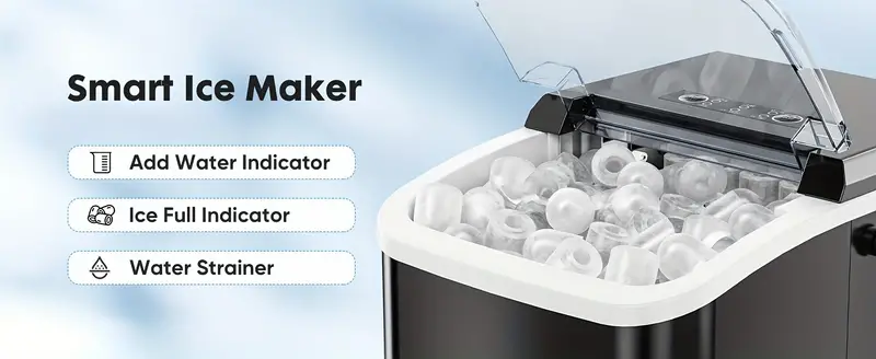 Máquina de hielo de encimera, fabricador de hielo portátil de nugget, 9 cubitos de hielo en forma de en 6 minutos, 26.5 libras en 24 , autolimpieza con asa, cesta, pala para casa, cocina/fiesta/camping/RV detalles 2