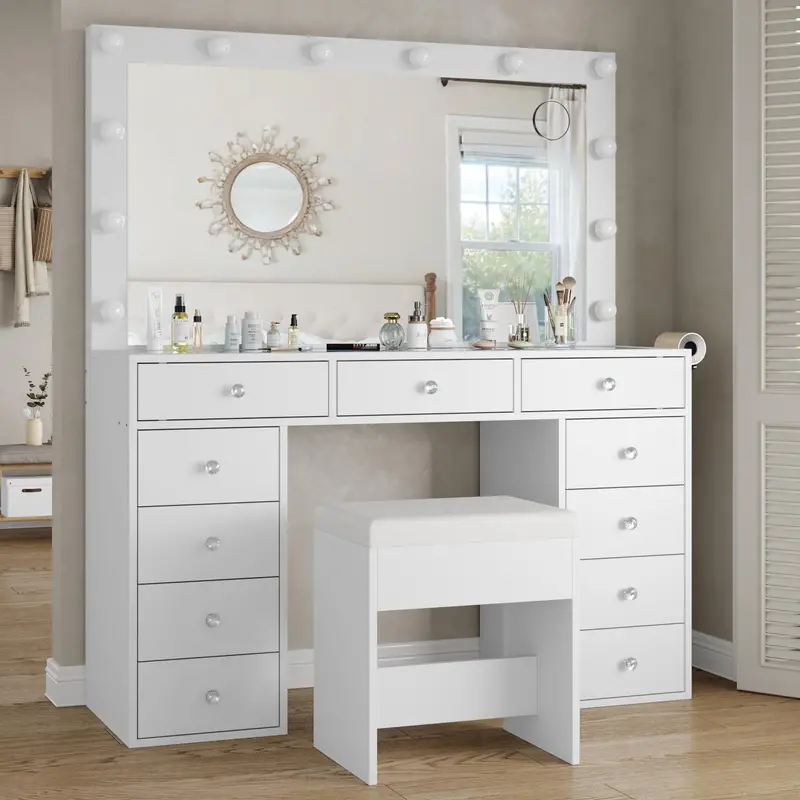 1   de 11 cajones con 12   LED   con    , Mesa de maquillaje con cajones de almacenamiento y   acolchado   dormitorio,       de iluminaci&oacute;n   ajustable detalles 3
