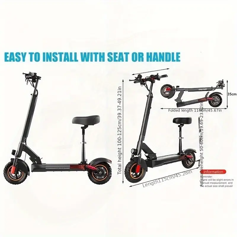 Neumáticos neumáticos de 10 pulgadas, suspensión dual, scooter eléctrico, batería de larga duración, velocidad de 20 millas por , con asiento, motor de , alcance de 31 millas. detalles 9