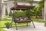 3 Seat Proch Swing Chair Patio Swing With Canopy 2 Side Trays 3 Pillows Removable Cushion Patio Wicker Swing With Stand Outdoor Swings For Adults Balcony Garden Deck Brown Rattan Sports & Outdoors Temu details 7