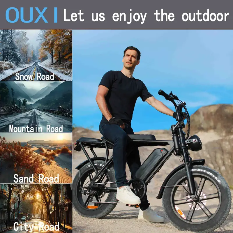 Bicicleta eléctrica, bicicleta eléctrica de montaña V8 con motor de 750 W, batería extraíble más de 15 Ah, 20 MPH, neumático de 20, bicicleta eléctrica Shi-Mano de 7 velocidades para adultos, bicicleta eléctrica de cross, bicicleta eléctrica de montaña, bicicleta eléctrica para adultos, negra detalles 5