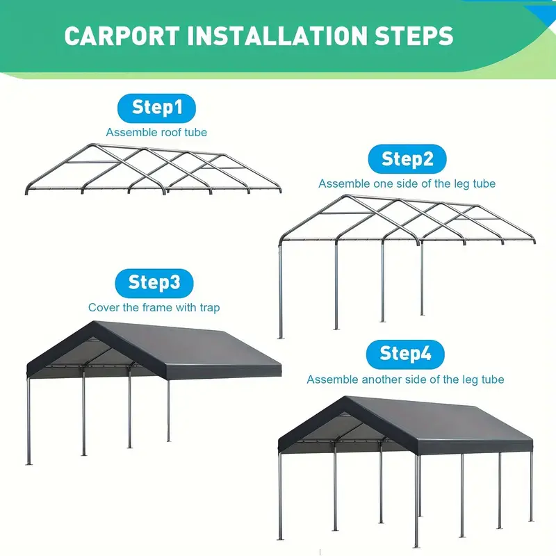 Carpa para coche de alta resistencia de 10x20 pies/12x20 pies, marquesina para coche, garaje port��til, f��cil de montar, carpa estable para coche, bicicleta, barco, fiesta (gris) Regalo de Halloween Navidad detalles 5