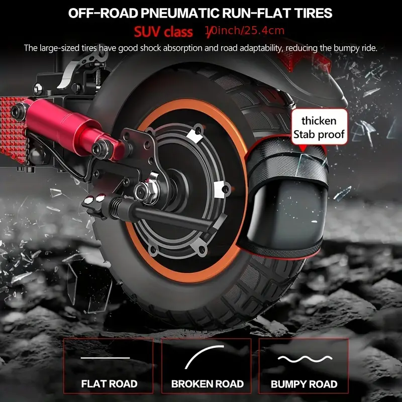 Neumáticos neumáticos de 10 pulgadas, suspensión dual, scooter eléctrico, batería de larga duración, velocidad de 20 millas por , con asiento, motor de , alcance de 31 millas. detalles 7