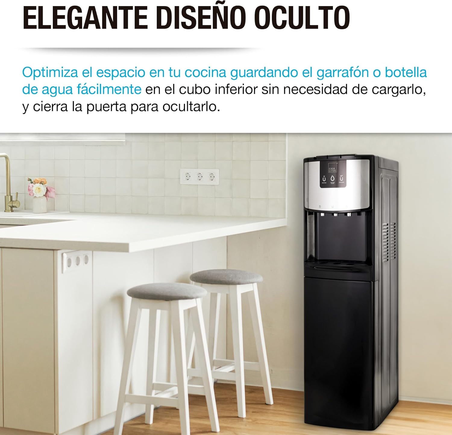 CASA LITUS Dispensador de Agua de Garrafón Oculto, Despachador Eléctrico de Agua Caliente y Fría Compatible con Garrafones de 20 y 11 Litros, 3 Temperaturas: Agua Hirviendo, Helada o Templada