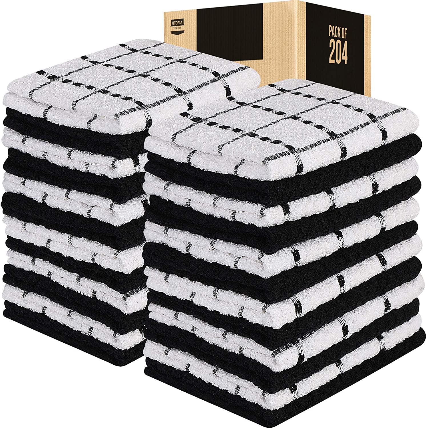 Toallas de cocina (paquete de 12), 15 x 25 pulgadas, 100 % algodón hilado en anillos, súper suaves y absorbentes, juego de toallas de cocina, paños de cocina y toallas de bar (negro)