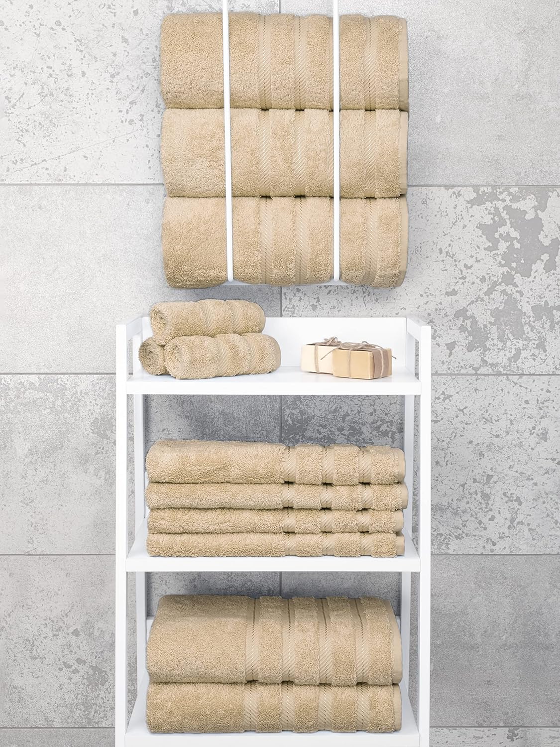 Juego de toallas de lujo American Soft Linen de 6 piezas: 2 toallas de baño, 2 toallas de mano y 2 toallitas, 100 % algodón turco, color gris claro.