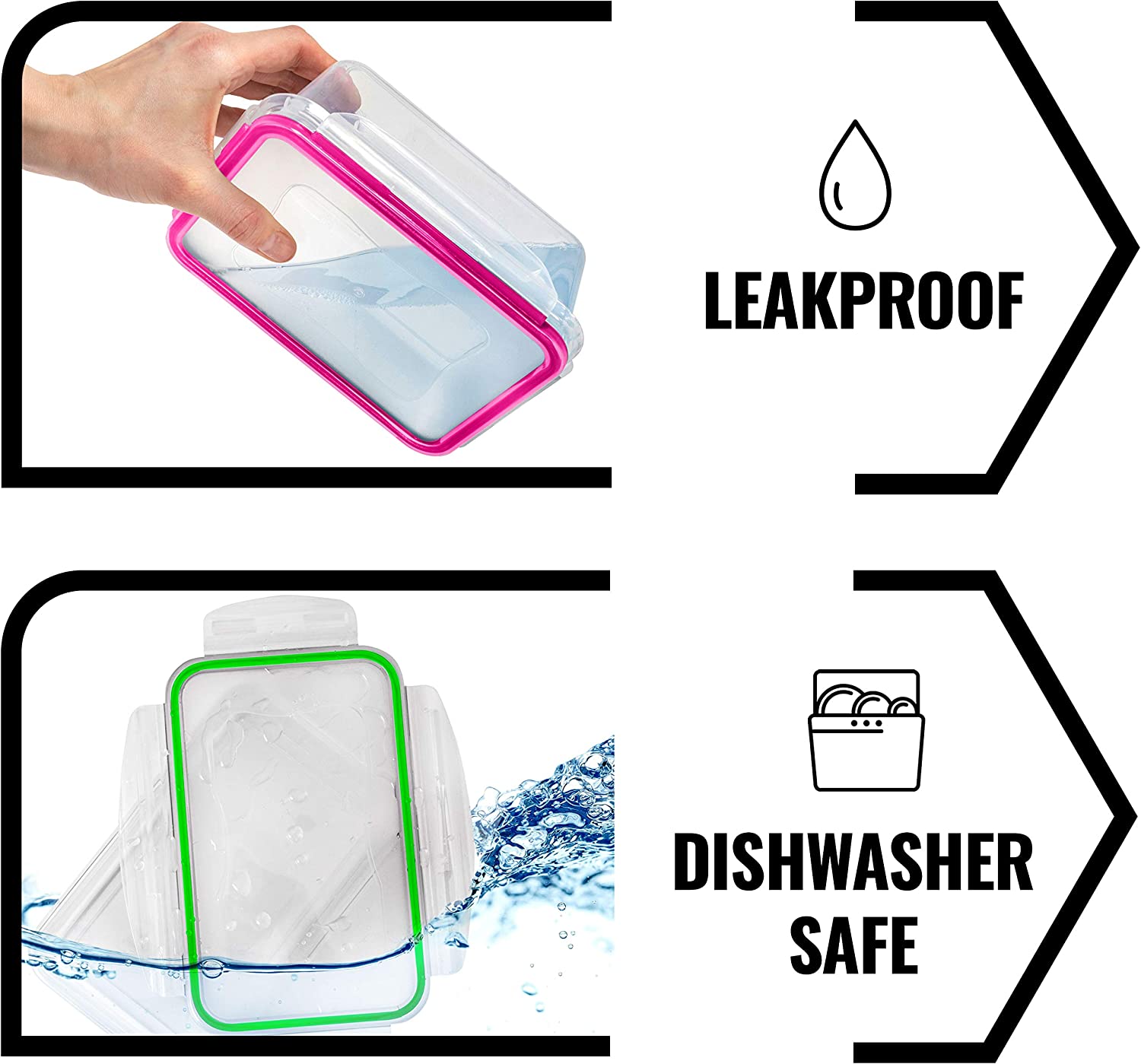 Juego de 50 recipientes para almacenar alimentos con tapas, de plástico hermético y sin BPA, para organizar la cocina, preparar comidas y llevar el almuerzo (incluye etiquetas y bolígrafo).