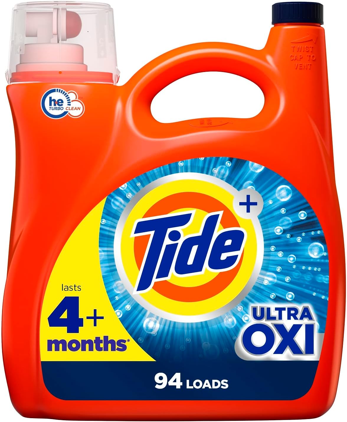 Jabón detergente líquido para ropa Tide Ultra Oxi, compatible con HE, 94 cargas, 132 onzas líquidas