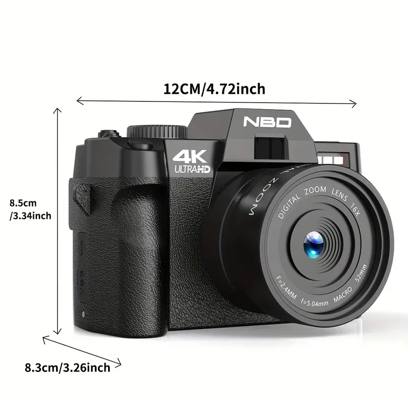 nbd pro digital cameras for photography 4k video 48 mp vlogging camera with 180 flip screen 16x digital zoom flash autofocus 52mm wide angle macro lens 2 batteries 32gb sd card details 4