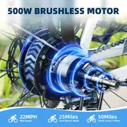   eléctrica   adultos,   eléctrica de 26 pulgadas con batería extraíble de 36 V y 13 Ah y 7 velocidades,   sin escobillas de 500 W       eléctrica  ,   eléctrica de cercanías de 22 MPH     detalles 0