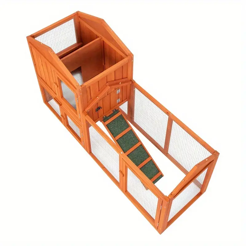 Jaula de madera para gallinas, 61 pulgadas, verde  , con malla de alambre, techo triangular de doble capa, jaula para mascotas para gallinas, conejos, perros, modelo N001 detalles 8