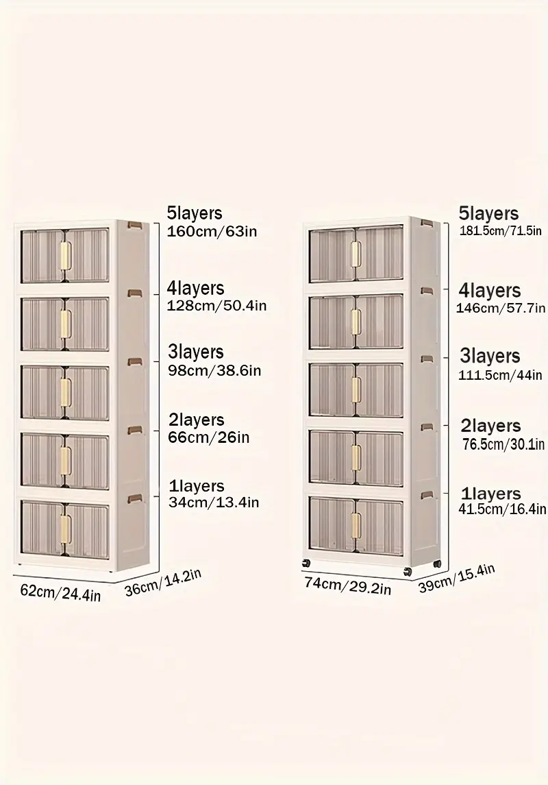 5 Contenedores de almacenamiento de plástico de 5 niveles con tapas - Gabinete de almacenamiento extragrande de 29.2 de ancho, contenedores apilables plegables con ruedas, sistema organizador plegable para armario, baño, hogar, oficina, dormitorio detalles 13