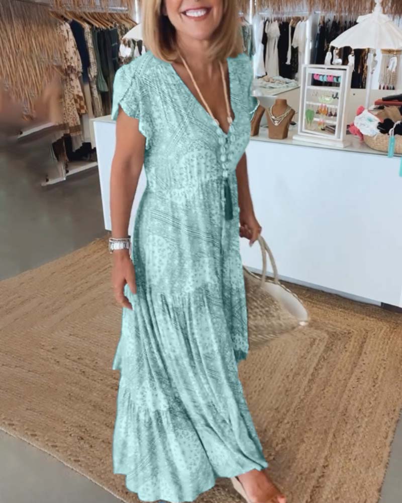 Vestido de fiesta con cuello en V y abertura