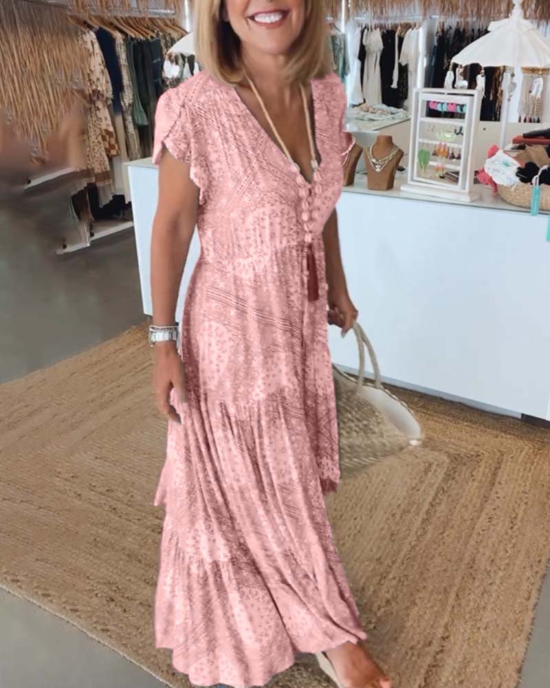 Vestido de fiesta con cuello en V y abertura