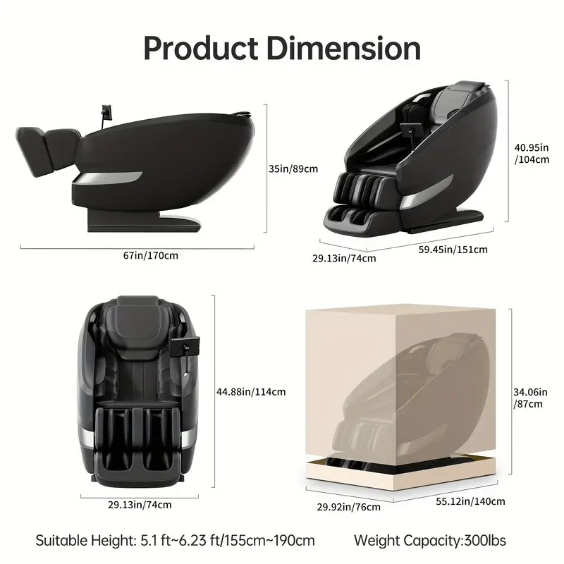 Silla de masaje de cuerpo completo, Sillón de masaje Shiatsu, Pantalla táctil LCD, Calentamiento de espalda baja y pantorrillas, Características personalizables y modos de   con montaje completo ( ) detalles 4